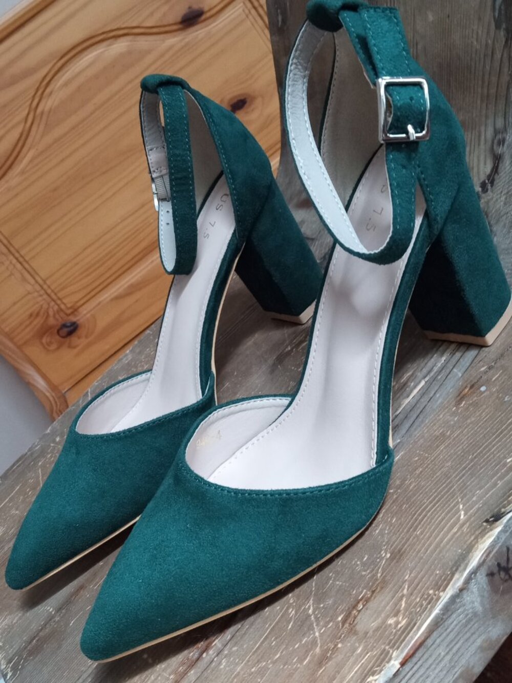 Allegra K Women's Size 7.5 Ankle Strap Pointed Toe High Block Heel Pumps NEW!